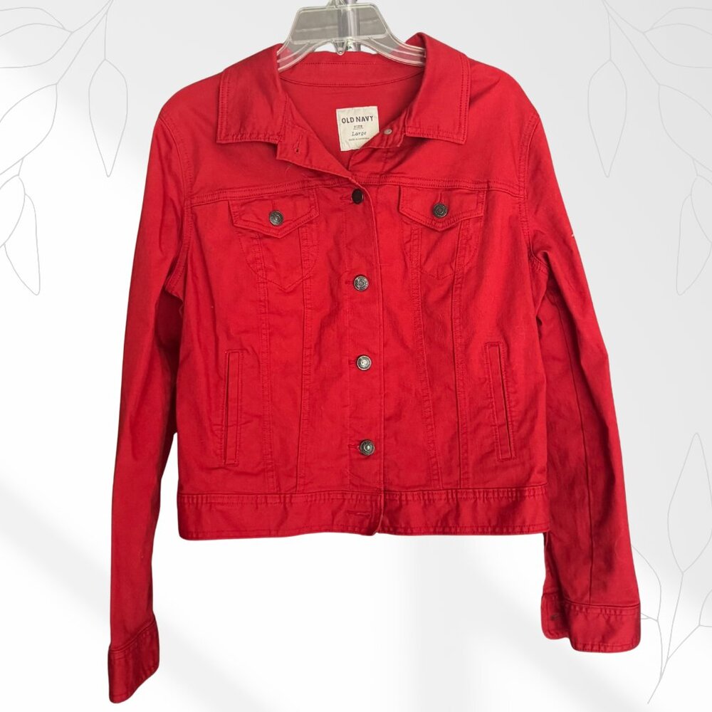 Old Navy Red Denim Jean Jacket Women’s Size L
